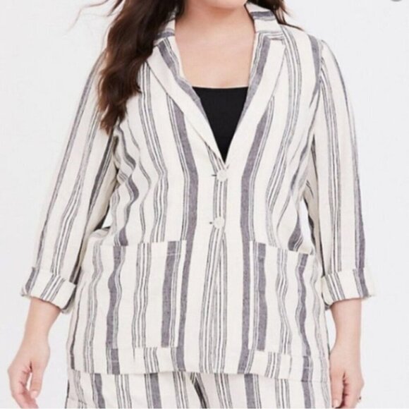 Torrid Womens Linen Blend Button Blazer Size 2x Striped Lightweight Nwt - Picture 9 of 9